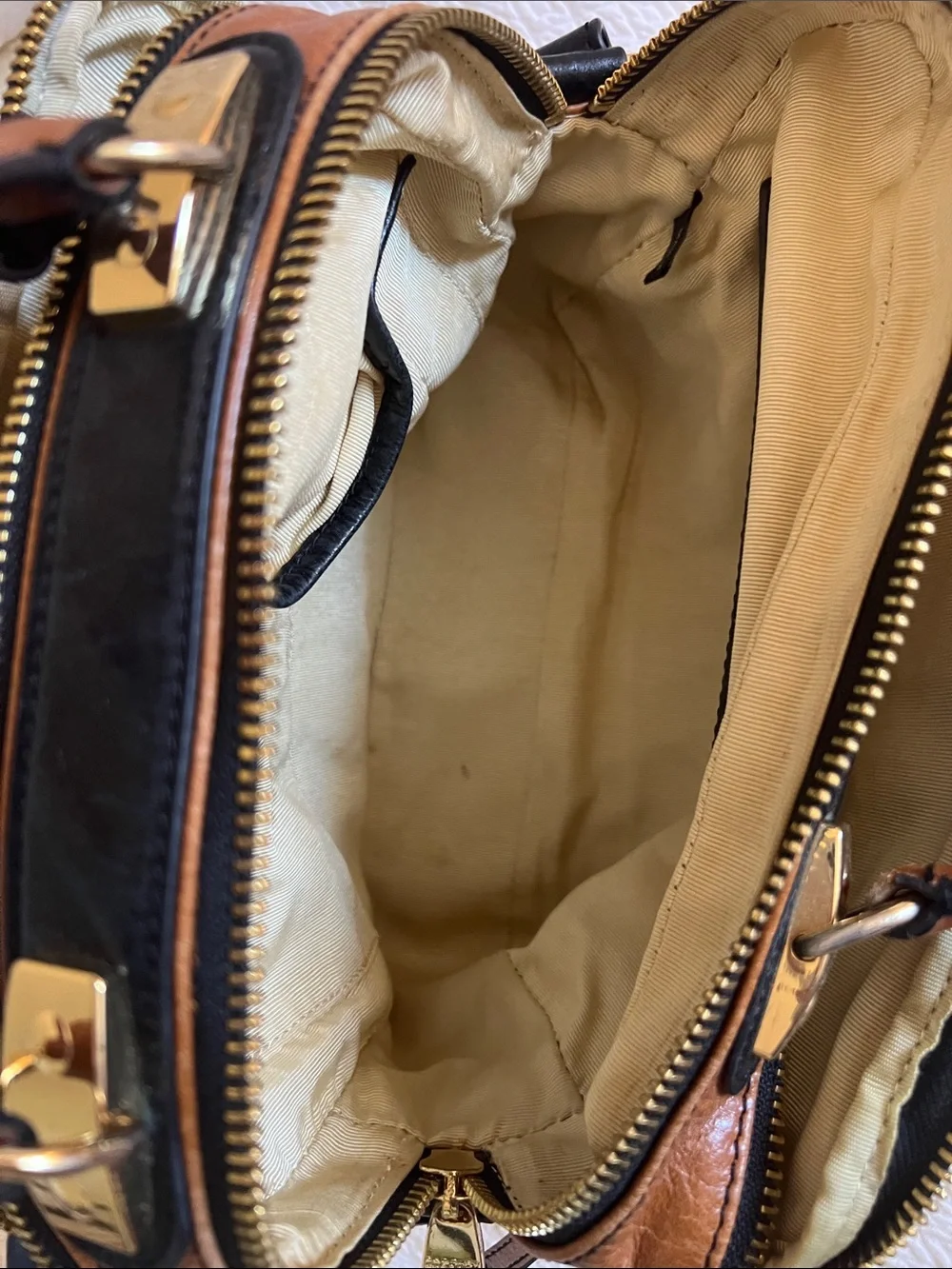Badgley Mischka Black and Brown Two-Tone Leather Laptop Bag